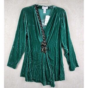 Soft Surroundings Women's Long Sleeve Velvet Beaded Wrap Top Size S
